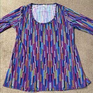 LuLaRoe XL Purple and Blue Graphic Blouse Boho Hippie Whimsical